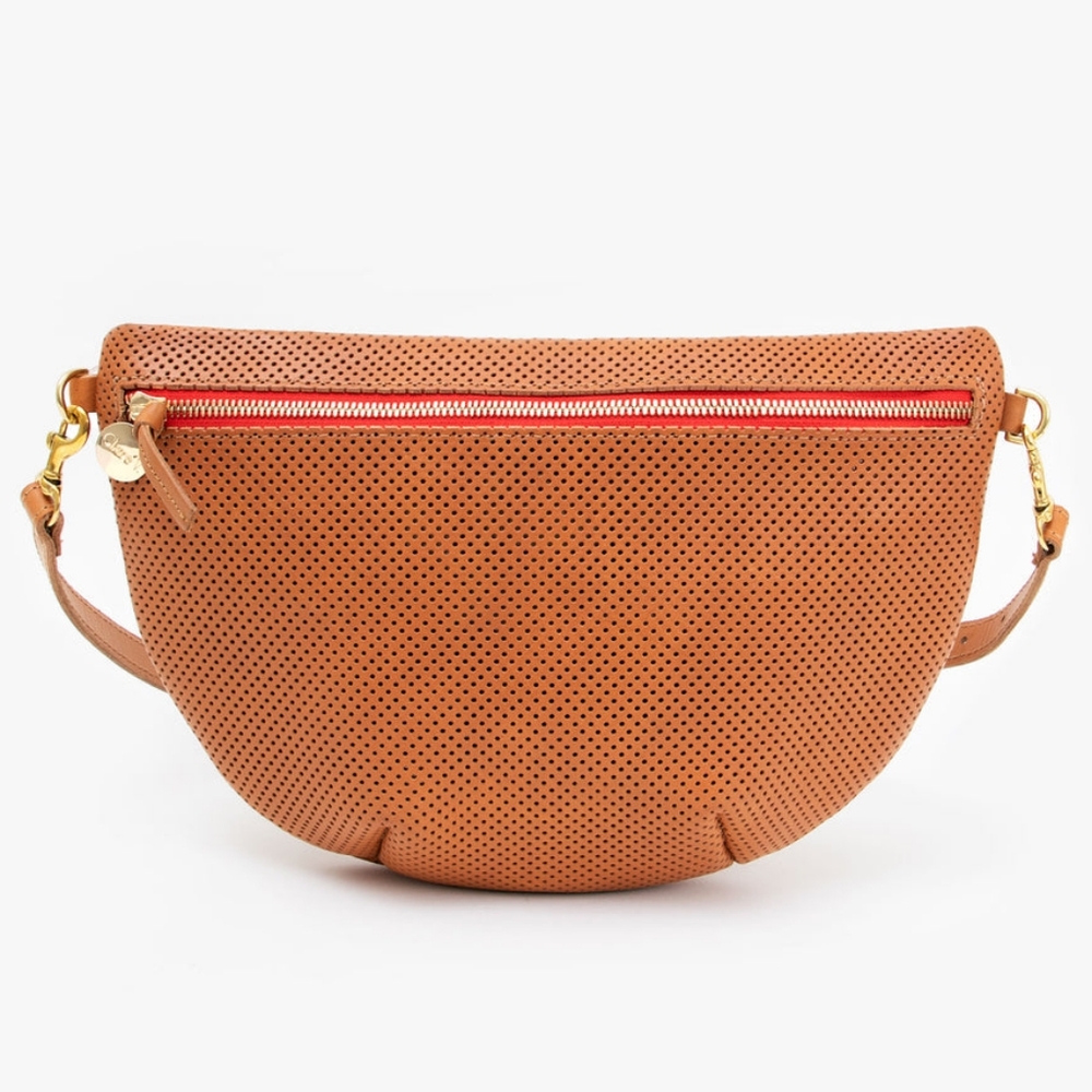 CLARE V GRANDE FANNY BAG CUOIO TAN PERF PERFORATED LEATHER - Picture 2 of 10